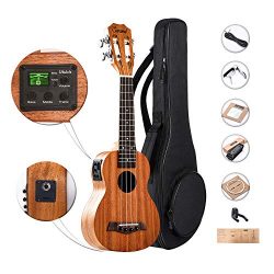 Solid Mahogany Top & Back – Caramel CS419 Soprano Acoustic Electric Ukulele with Aquil ...