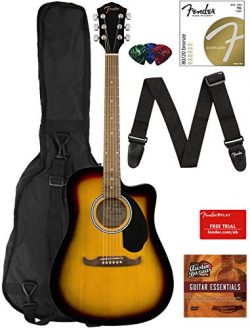 Fender FA-125CE Dreadnought Cutaway Acoustic-Electric Guitar – Sunburst Bundle with Gig Ba ...