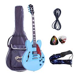 2019 New Product GROTE BRAND Electric Guitar Semi Hollow Body with Guitar Gig Bag (Miami Blue)