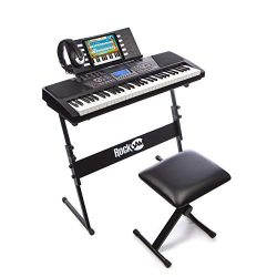 RockJam 61-Key Electronic Keyboard Piano SuperKit with Stand, Stool, Headphones & Power Supp ...