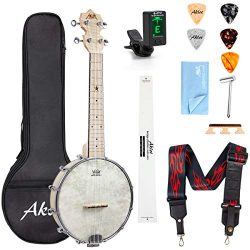 AKLOT Banjo Ukulele Concert 23 inch Remo Drumhead Open Back Maple Body 15:1 Advanced Tuner with  ...