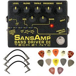 Tech 21 SansAmp Bass Driver DI V2 Bundle with 3 Patch Cables and Dunlop PVP101 Pick Pack