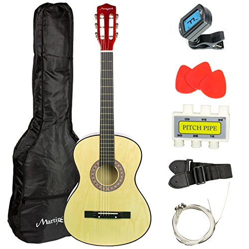 Martin Smith 38 Inch Acoustic Guitar, Natural, With Case, Pick, Tuner, Strap, Extra Strings and ...