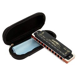 East top Harmonica Key of A 10 Hole 20 Tone Diatonic Blues Harmonica Mouth Organ with Case Top G ...