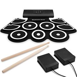 9-Pads Electronic Drum Set [Bluetooth Upgraded Version], Thickened Hand Roll Up Drum Practice Pa ...