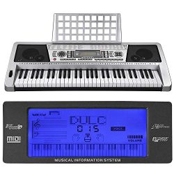 AW 61 Key LCD MIDI Silver Electric Keyboard Music Digital 37x14x5″ Personal Electronic Pia ...