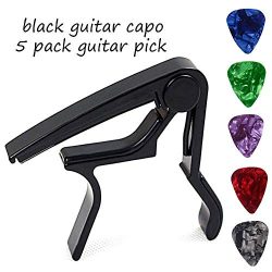Guitar Capo for Acoustic Ukulele Banjo Mandolin Capo Quick Change Clamp Key with Guitar Picks 5  ...
