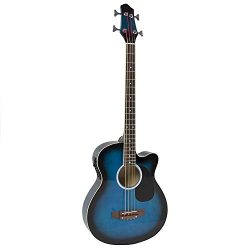 YMC Cutaway Electric Acoustic Bass Guitar Blue Solid Wood Construction With Equalizer-Blue