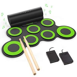 PAXCESS Electronic Drum Set, Roll Up Drum Practice Pad Midi Drum Kit with Headphone Jack Built-i ...