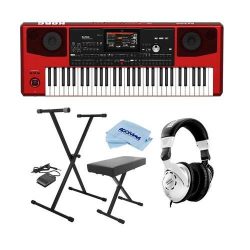 Korg Pa700 61-Key Pro Arranger with Touchscreen and Speakers, Red – Bundle With On-Stage K ...