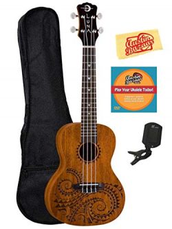 Luna Tattoo Mahogany Concert Ukulele Bundle with Gig Bag, Tuner, Austin Bazaar Instructional DVD ...