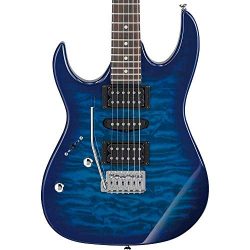 Ibanez GRX 6 String Solid-Body Electric Guitar, Left, Transparent Blue Burst, Full (GRX70QALTBB)