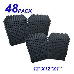 48 Pack Acoustic Foam Panel Wedge Studio Soundproofing Wall Tiles 12″ X 12″ X 1″