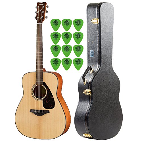 Yamaha FG800 Natural Folk Guitar with Knox Hard Shell Acoustic Guitar Case & Guitar Picks (1 ...