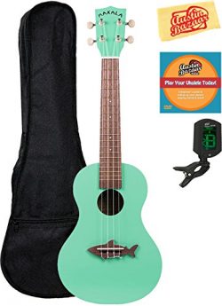 Kala MK-CS-GRN Makala Shark Concert Ukulele – Surf Green Bundle with Gig Bag, Tuner, Austi ...