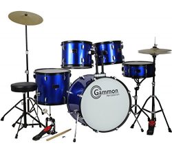 Drum Set Full Size Adult 5-piece Complete Metallic Blue with Cymbals Stands Stool Sticks