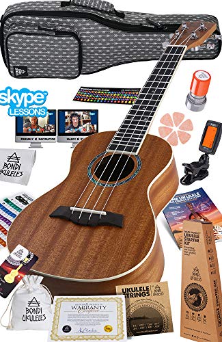 Ukulele Starter Kit (15-FREE-Bonuses) Mahogany Uke, Compression Sponge Case, Aquila Strings, Fel ...