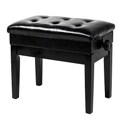 Bonnlo Adjustable Wooden Piano Bench Stool PU Leather Padded Seat with Music Storage Compartment ...