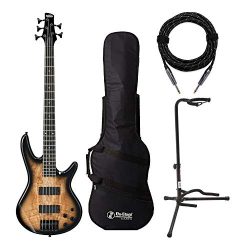 Ibanez 5-String Electric Bass Guitar (GSR205SM) with Gig Bag, Stand and Knox Guitar Cable (4 Items)