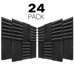 JBER 24 Pack Charcoal Acoustic Panels Studio Foam Wedges Fireproof Soundproof Padding Wall Panel ...