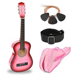 30″ Pink Wood Guitar with Case and Accessories for Kids/Girls/Beginners