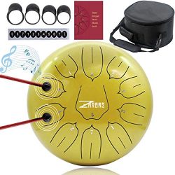 ZHRUNS Steel Tongue Drum 11 Notes 10 inches Percussion Instrument with Travel Bag and Mallets, M ...