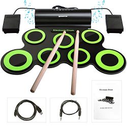 BONROB Electronic Drum Set, Foldable and Roll Up 7 Drum Pad Compatible with DTX, Built in Speake ...