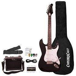 Sawtooth 6 String ES Series ST Style Electric Guitar Beginner’s Pack, Black with Pearl Pic ...