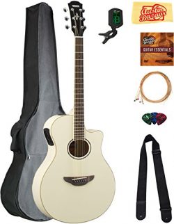 Yamaha APX600 Thin Body Acoustic-Electric Guitar – Vintage White Bundle with Gig Bag, Tune ...