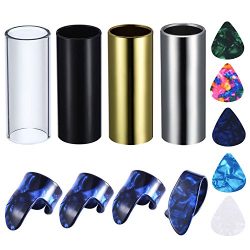 Canomo 4 Pieces Medium Guitar Slides(Include 3 Colors Stainless Steel, 1 Pieces Glass), 5 Pieces ...