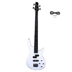 GLARRY Bass Guitar Full Size 4 String Exquisite Stylish Bass with Power Line and Wrench Tool (White)