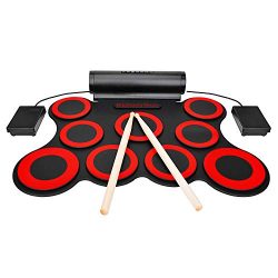 9-button Electronic Drum Set With Headphone Jack Built-in Speaker and Battery Drum Sticks Pedals ...