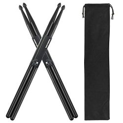 Drum Sticks set 2 Pair 5A Nylon Drumsticks with a Velvet Drawstring Bag for Great Gift(Black)