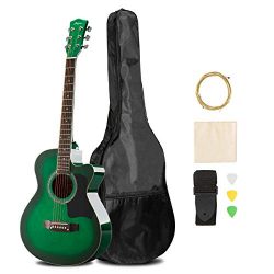 ARTALL 39 Inch Handmade Solid Wood Acoustic Cutaway Guitar Beginner Kit with Gig Bag, Strings, P ...