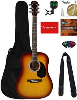 Fender Squier Dreadnought Acoustic Guitar – Sunburst Bundle with Fender Play Online Lesson ...