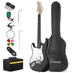 Donner Left Handed Full-Size 39 Inch Electric Guitar Black DST-100BL with Amplifier, Bag, Capo,  ...