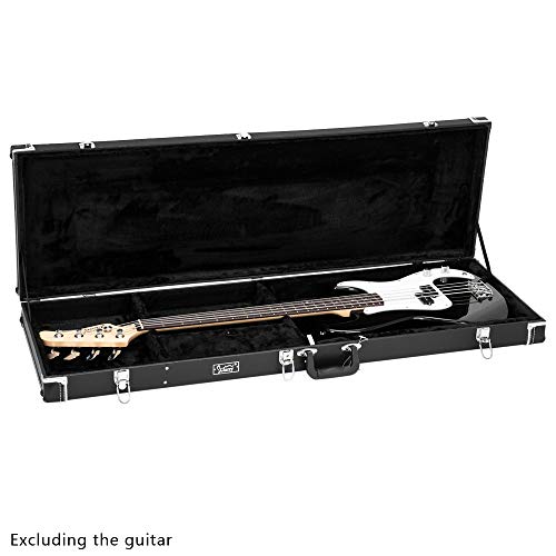 Glarry Grade Electric Bass Guitar Microgroove Hard Case with Extra Neck and Bridge Padding (Black)