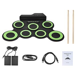 Muslady Compact Size Portable Digital Electronic Roll Up Drum Kit 7 Silicon Drum Pads USB Powere ...