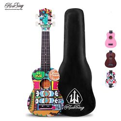 honsing Soprano Ukulele, Hawaii Guitar Uke for Beginner, Doodle Tattoo with Gig Bag