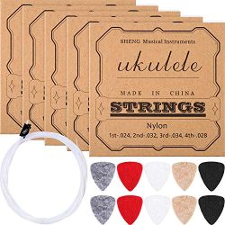 Nylon Ukulele Strings with Felt Ukulele Picks for Soprano (21 Inch)/ Concert (23 Inch)/ Tenor (2 ...