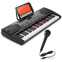 Hamzer 61-Key Electronic Keyboard Portable Digital Music Piano with Lighted Keys, Microphone &am ...