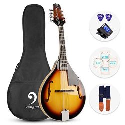 Vangoa A Style Mandolin Musical Instrument Sunburst, 8 String Acoustic Mandolin with Tuner, Stri ...