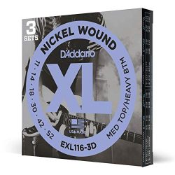 D’Addario EXL116 Nickel Wound Electric Guitar Strings, Medium Top/Heavy Bottom, 11-52, 3 S ...