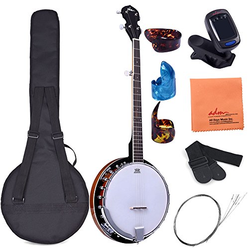 ADM 5-String Banjo 24 Bracket with Closed Solid Wood Back and Geared 5th Tuner, Beginner Pack wi ...