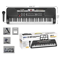 iMeshbean 61 Key Music Electronic Keyboard Electric Digital Piano Organ w/Stand Optional (Black  ...