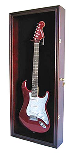 Electric Guitar Display Case Cabinet Shadow Box with Hanger, Lockable UV Protection Door (Mahoga ...