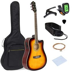 Best Choice Products 41in Full Size Acoustic Electric Cutaway Guitar Set w/Capo, E-Tuner, Bag, P ...