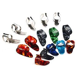 KEWAYO 15 Pieces Guitar Finger Picks, Stainless Steel Celluloid Thumb Finger Guitar Picks with S ...