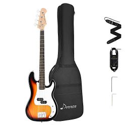 Donner DPB-510S Full-Size Full Size 4 String Electric Bass Guitar Sunburst Starter with bag, gui ...