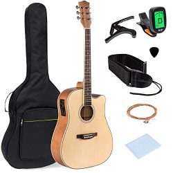 Best Choice Products 41in Full Size Acoustic Electric Cutaway Guitar Set w/Capo, E-Tuner, Bag, P ...